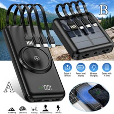 Power Bank 20000mAh Wireless/Solar Charging Portable External Battery For Phone