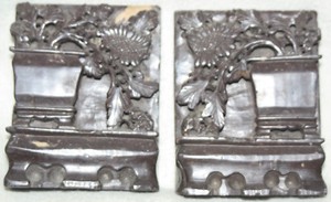Chinese (1910s) Vase and Floral Design Hand Carved Dr. Brown Soapstone Book Ends