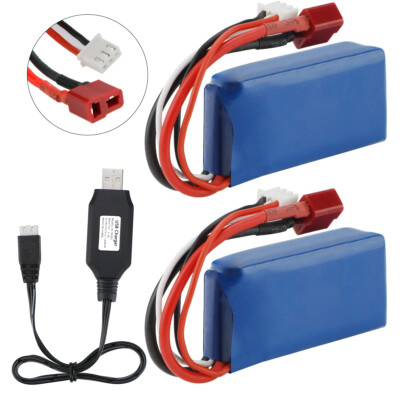 2PCS 2S 7.4V 1400mAh Lipo Battery T plug Deans Connector USB Charger for RC Car