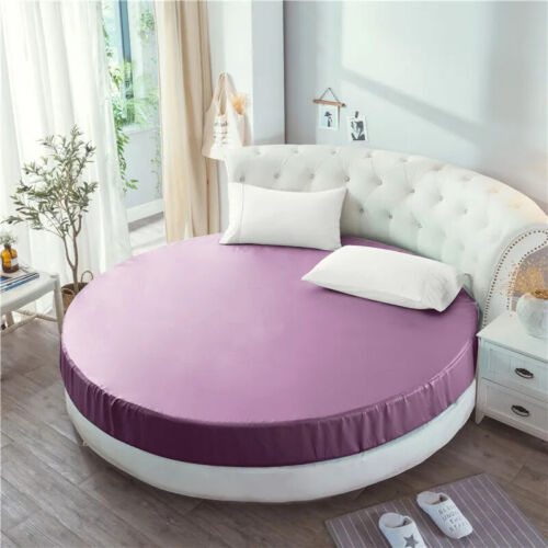 Elastic Round Fitted Sheet Soft Silky Satin Solid Color Bedspread Mattress Cover - Picture 7 of 37