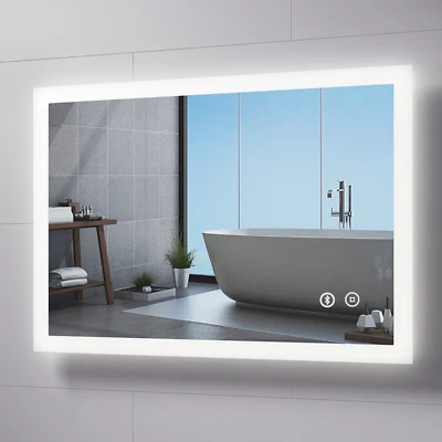 EMKE LED Bathroom Mirror 800 x 600 mm With Bluetooth Shaver Socket Demister Pad