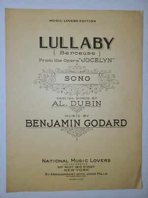 1924 Lullaby (Berceuse) Godard Piano Sheet Music National Antique 