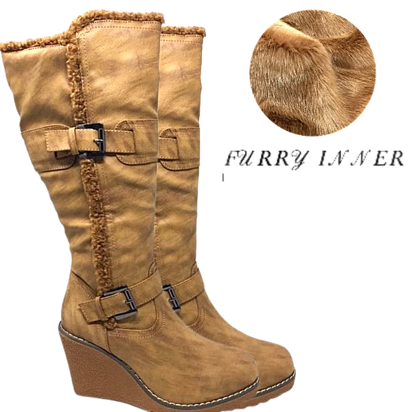 Knee high clearance wedge boots uk