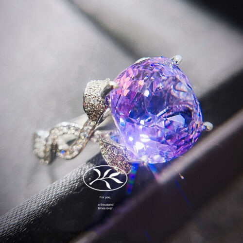 New 12MM Huge Purple Amethyst Gemstone Charming Women Silver Rings Adjustable - Picture 1 of 12