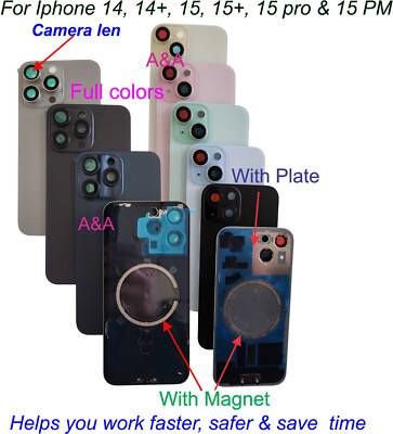 Back Glass replacement with Plate, Magnet, Camera len for Iphone 14 14+ 15  16PM