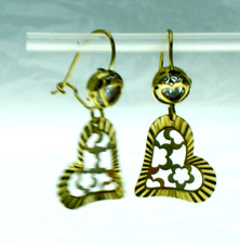 New Solid Real 14K Yellow Gold Multi Tone heart Shape Dangle Drop Hook Earrings