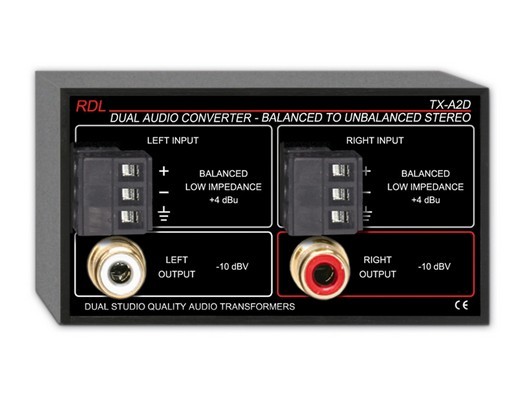 RDL TX-A2D Dual Audio Converter/Balanced to Unbalanced/dual-RCA