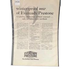Vintage 1928 Eveready Prestone Winter Proof Now Ad Advertisement