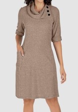 Robbie Bee Women Beige Cowlneck Sweater Dress Size L