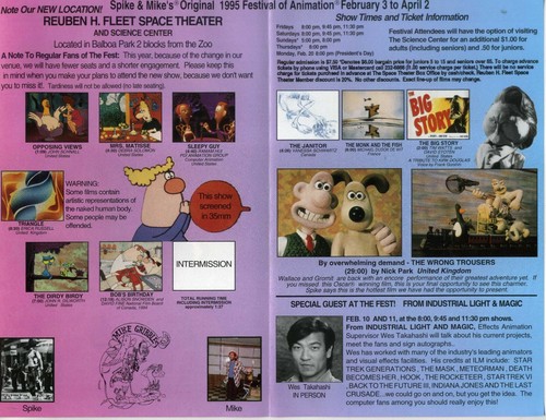 Spike & Mike's Festival of Animation 1995 flyer; Wallace and Gromit, Nick Park - Picture 2 of 3