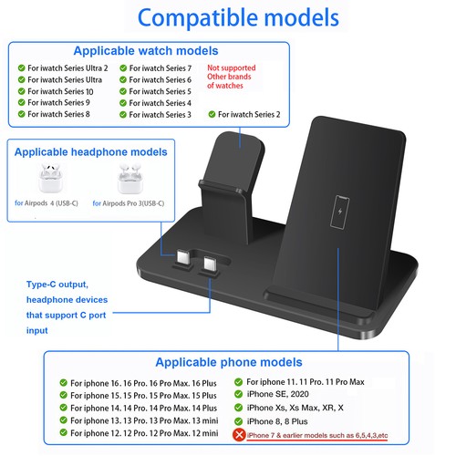 3In1 Wireless Charger Charging Station For Apple Watch S10 Ultra 2 iPhone 16 Pro - Picture 11 of 13
