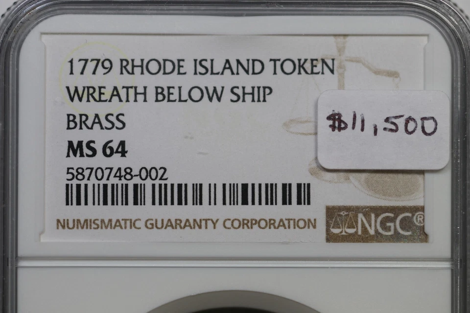 "1779" Betts-563 NGC MS 64 Rhode Island Ship Token Brass - Image 3 of 3