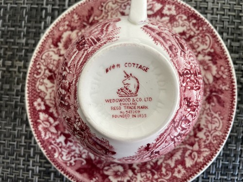WEDGEWOOD Avon Cottage Limited England 547269 2x Tea Cup & Saucer Set Red White - Picture 5 of 10