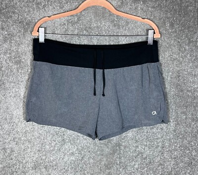 Gap Fit Gstep Running Shorts Womens Size Medium Gray Black Pull On Drawstring