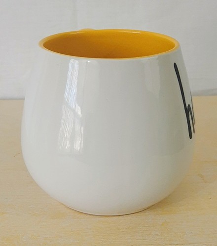 Pier 1 Imports Yellow And White "Happy" Stoneware Coffee Mug - Picture 2 of 6