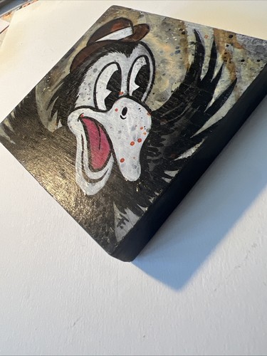 Arte Original "Squakin' Bird" Pintura Por Frank Forte 4x4" Acrílico Sobre Madera - Imagen 2 de 3