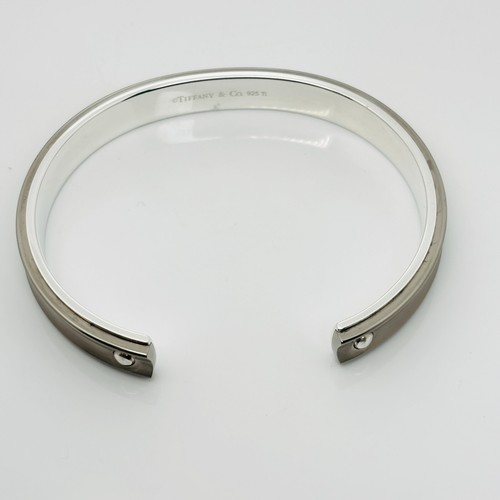 7.25" Tiffany 1837 Narrow Cuff Bracelet in Silver & Gray Titanium Mens Unisex - Picture 11 of 11