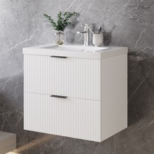 Wall Hung Bathroom Vanity Units with Basin Sink 2 Soft-close Drawers White