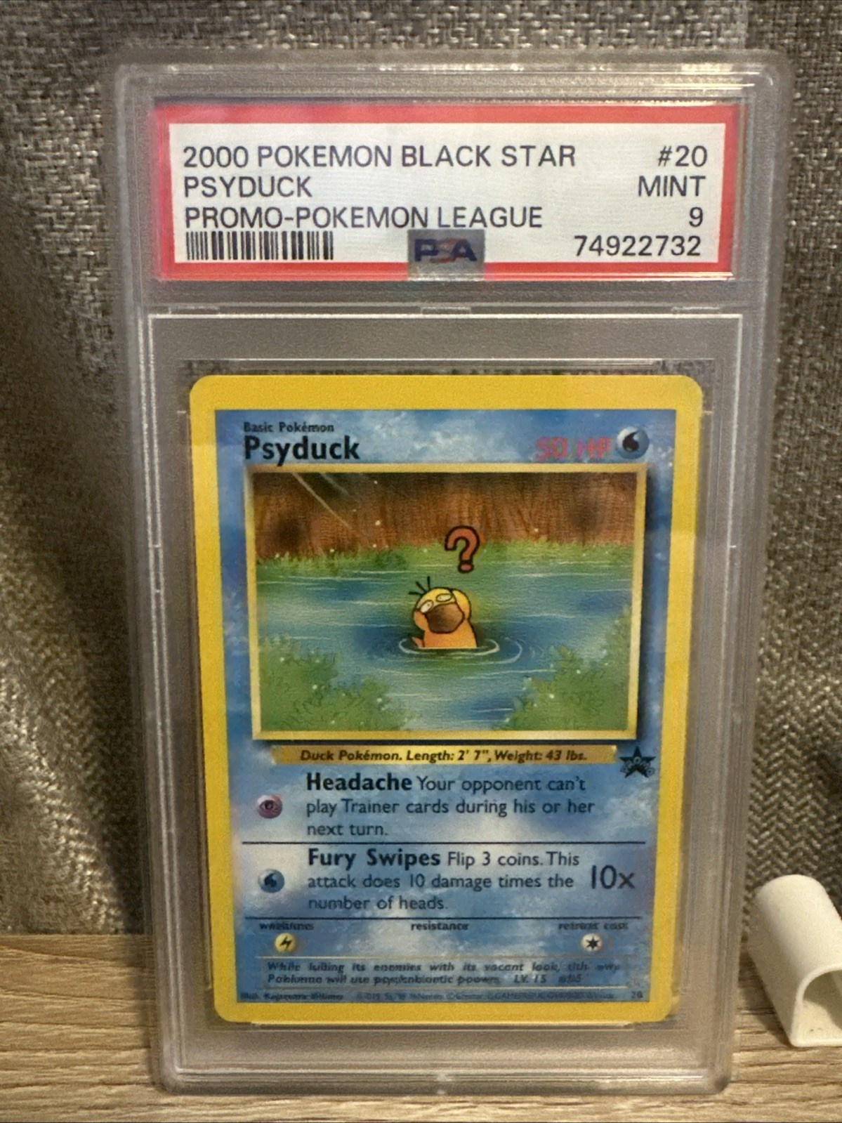 2000 POKEMON PROMO BLACK STAR POKEMON LEAGUE #20 PSYDUCK PSA 9