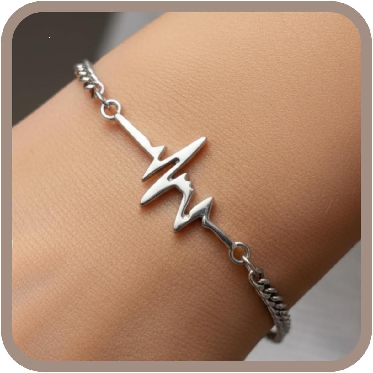 Stainless Steel EKG Heartbeat Line Handmade Adjustable Survivor Charm Bracelet