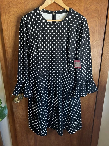 Abito Kate Spade nero con pois bianco nuovo con etichetta grande