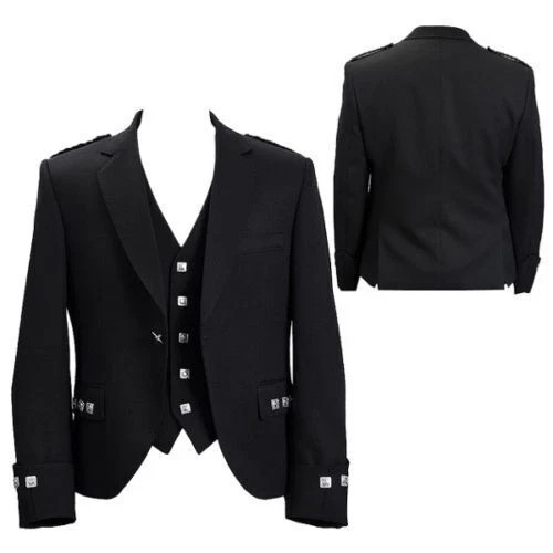 Argyle Jacket & Waistcoat Traditional Wedding Highland Black Scottish Jacket - Bild 1 von 5