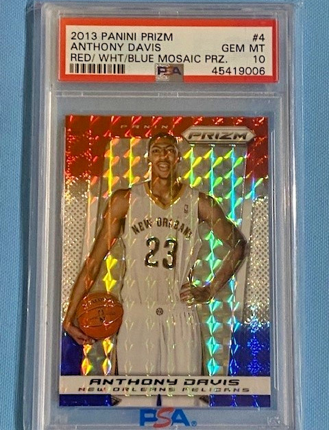 ~ 2013-14 Panini Prizm ANTHONY DAVIS #4 Red White Blue Mosaic PSA 10 Low POP ~