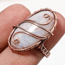 Rainbow Moonstone Gemstone Handmade Wire Wrap Copper Gift Jewelry Ring 6" PG 407