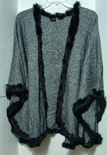 V. Fraas Grey /BLK Light Weight  XL Wrap  Over the shoulder 100% Rabbit fur trim