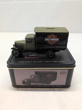 Harley Davidson 1930 Die Cast Chevy Delivery Truck Dime Bank New W/Tin Box