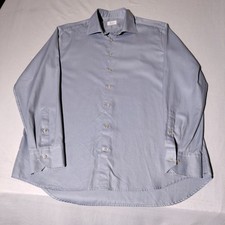 Stenstroms Fitted Body Two Fold Cotton 44 17.5 Blue White Dress Shirt