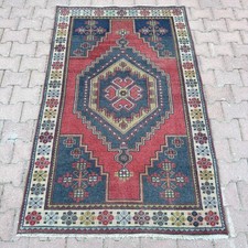3.9x6.2 Handmade Turkish Oriental Wool Red Geometric Bedroom Rug- Tariff Free