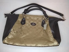 COACH Skhma Sol Sig Satchel F33804 SV/Khaki/Mahogany Patent Leather Bag Used