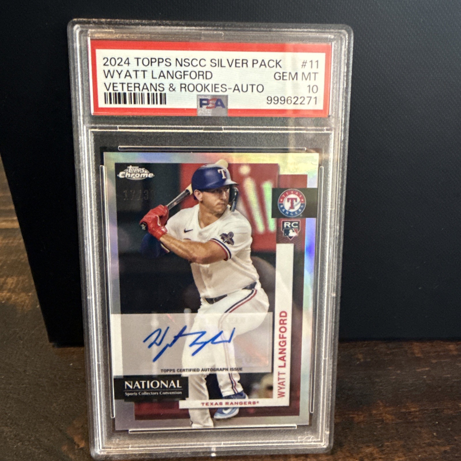 2024 Topps Chrome Wyatt Langford NSCC RC Autograph 17/30 PSA 10