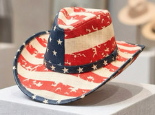 American Flag Cowboy Hat Straw Western Stars and Stripes Patriotic NWT