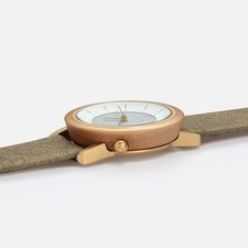 KERBHOLZ Merle 34mm Drewno oliwne Złoto Wegański zegarek solarny