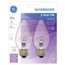 GE Lighting 75340 25W Flame Shaped Auradescent Bulb- 2 Pack