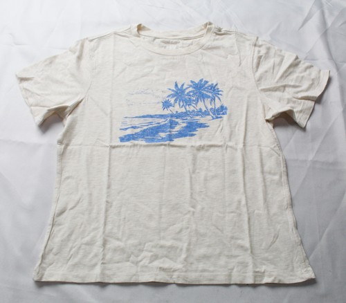 American Eagle Aerie Womens Graphic Crew Neck Boyfriend Tee NN7 Beige Medium NWT