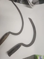 Pair Antique True Temper Woode Hand Scythe Sickle Cutter Old Farm Garden Tool