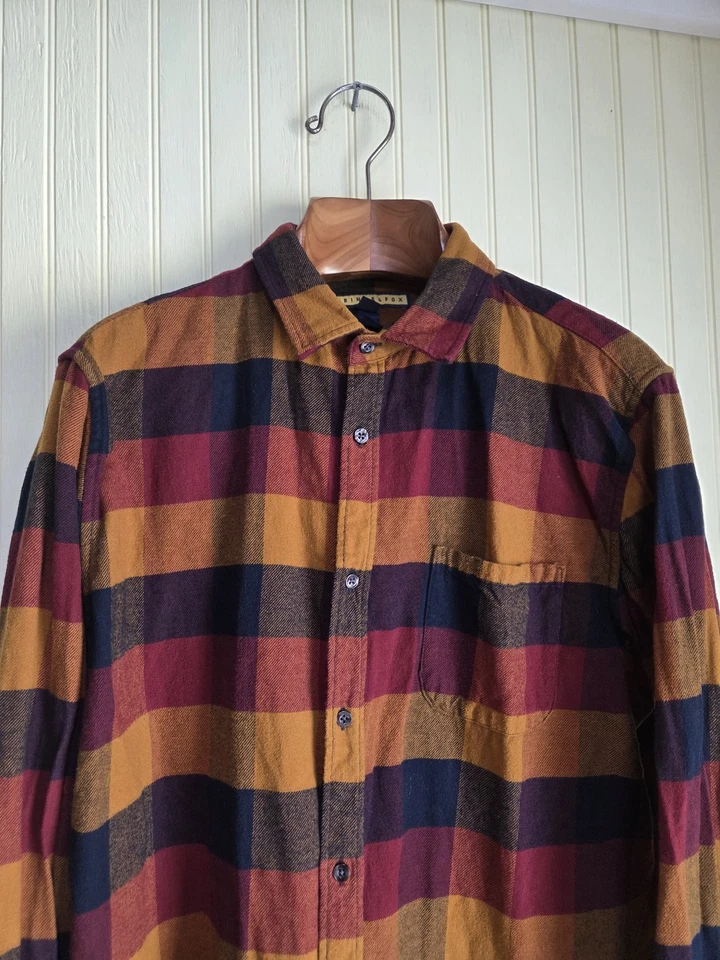 Prince & Fox Shirt Mens XL Burgundy Yellow Navy Plaid Flannel Long Sleeve Pocket - Image 3 of 4