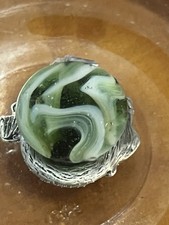 Vintage Hand Gathered Slag Pattern Marble Light Green Base Oblong Shape 0.67
