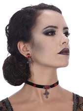 Halloween Halskette Ohrring Set rot Gotik Schmuck Vampir Teufel Halsband 