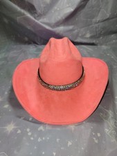Pink Faux Suede Cowboy/Cowgirl Hat With Rinestone Band