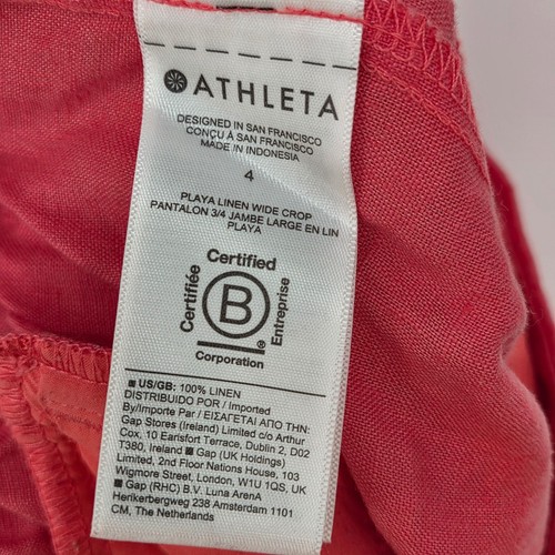 Athleta Damen 4 Playa Leinen weites Bein kurze Hose Passionsfrucht koralle Taschen - Bild 4 von 4