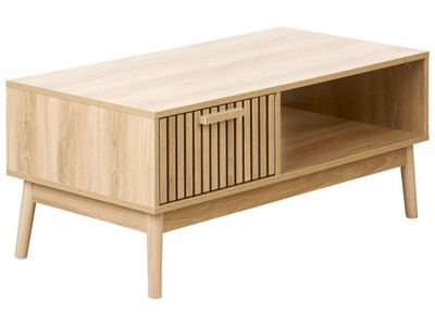 Couchtisch heller Holzfarbton Lamellen-Optik mit Schublade Ablagefach Lynwood