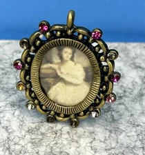 Miniature Picture Frame Victorian Lady Rhinestones Vintage