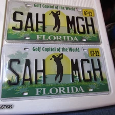 2-2022  Florida Golf Capital Matching License Plate-SAH-MGH RARE MATCHING PAIR