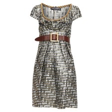 Dolce Gabbana Metallic Jacquard Chain Belt Dress Women Silver Size 38