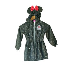 Disney Junior Minnie Mouse Girls Raincoat Jacket Size 5 Hooded Ears Red Bow Blck