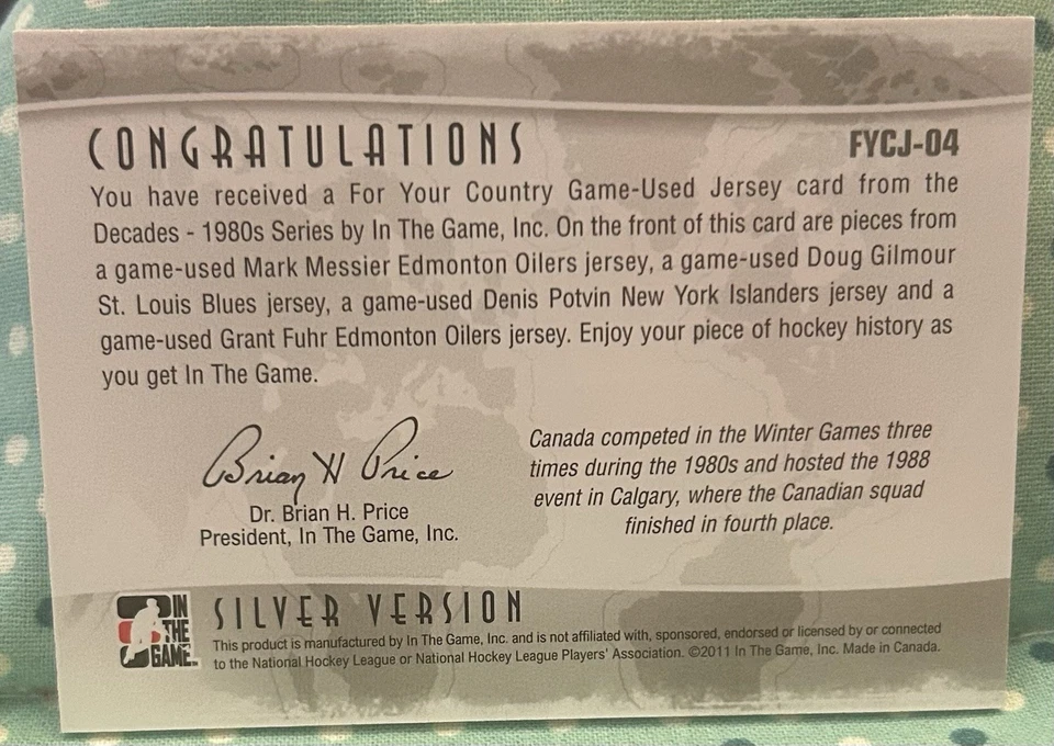 TEAM CANADA 2011 In The Game For Your Country 80s Game-Used Jersey Relics SILVER - Image 2 of 2